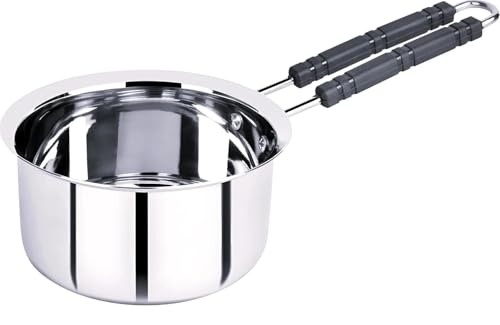 Image of Heavy Steel Sauce Pan - 2 Litre, 18 Gauge, Gas Stove Friendly, Silver | Milk Boiler, Tapeli, Patila with Handle (Weight 765g)