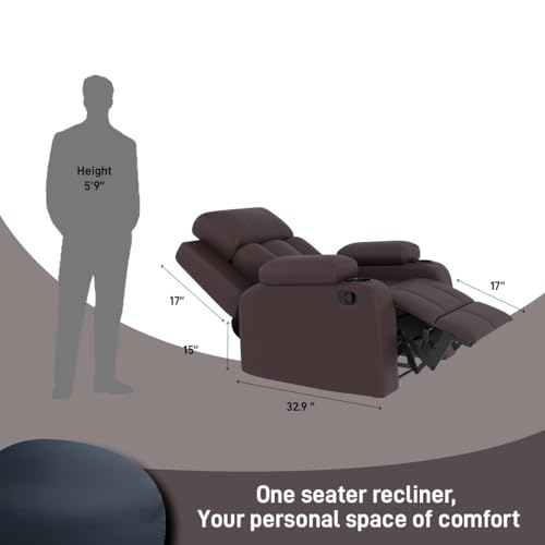 Image of Amazon Brand - Solimo Pinnacle | Single Seater Sofa Recliner | Manual Recliner (Leatherette Brown)