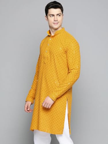 Image of Lucknow Chikan Men's White Pure Cotton Kurta Pajama Set, Full Booty