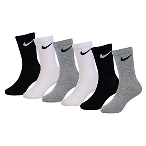 Nike Kids 6-Pair Crew Socks Shoes Black/White/Grey 10C-3Y