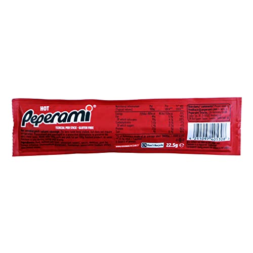 Peperami - Hot Flavour - Hot Smoked Pork Salami Sausage - Box of 24 x 22.5 Grams