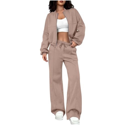 Ensemble complet avec fermeture éclair pour femme avec pantalon fluide et cardigan ample