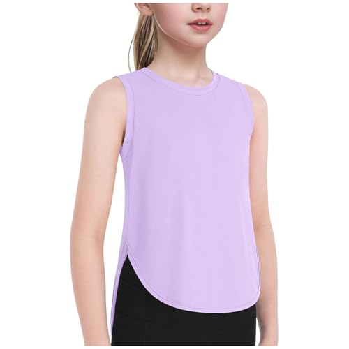 Girls Quick Dry Sports Tank Tops Curved Hem Casual Blouse Sleeveless Shirt Lightweight Summer Athletic Wear Playtime