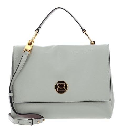 Bolso Coccinelle Liya taupe y verde celadón con correa ajustable y solapa frontal