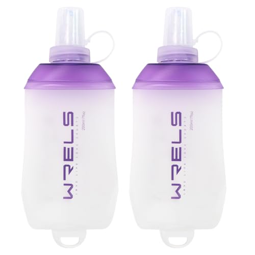 WRELS Pack de 2 Flasque Running 200ml-Gourde Running Souple avec Anneau de Suspension,Bouteille D'eau Pliable sans BPA pour Course à Pied, Trail