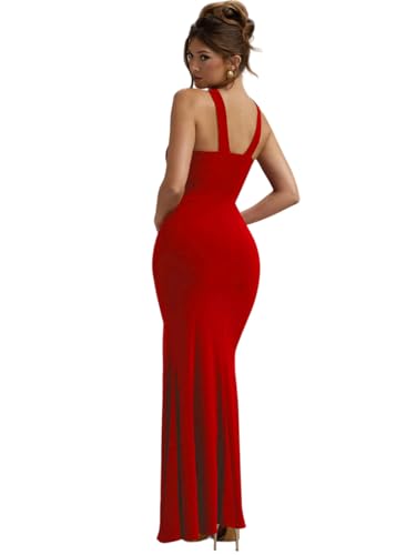 Image of Women Asymmetric Neck Burgundy Bodycon Dress (in, Alpha, S, Regular, Red)