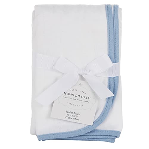 Image of MOMS ON CALL Baby & Newborn Swaddle Blanket | 0-3 Months| Nursery Baby Gift | 48 X 48 Inch | 100% Cotton | Soft Blue
