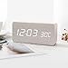 Produktbild Elektronischer digitaler hölzerner LED-USB-Wecker hölzernes Glockenbett mit Displaygeräuschen Kontrolltemperatur Desktop für Home-Office-Reisen Verwenden Sie 150x40x70mm(Weißes Holz + weißes Licht)