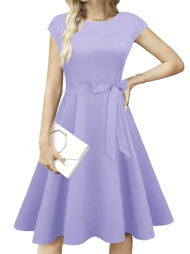 tagunop Women's Cocktail Dresses Vintage 1950s Retro Boatneck Cap Sleeve Dress with Pockets