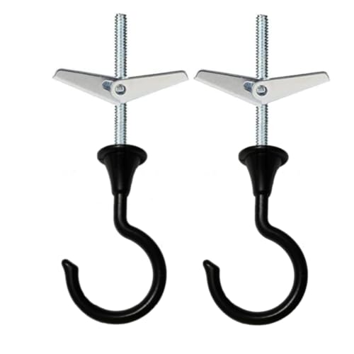 Image of Large Swag Ceiling Hooks 2Sets Heavy Duty Swag Hook with Hardware for Hanging Plants Ceiling Installation Cavity Wall Fixing (2 Sets, Black,Large)