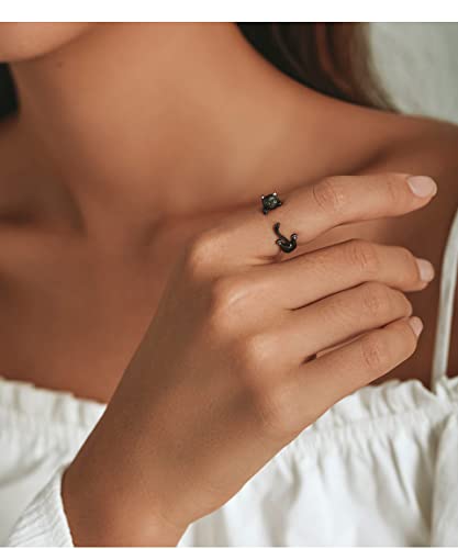Rukyf 925 Sterling Silver Black Cat Rings With Black Gold Plating Dainty Stackable Adjustable Rings For Women Men Cute Cat Gifts For Cat Lovers #TOP2