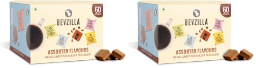 Image of Bevzilla 60 Assorted Instant Coffee Cubes Pack with Date Palm Jaggery, 4 Flavours, Arabica Coffee, Zero Refined Sugar, Real Ingredients, No Preservatives, Drop Stir and Enjoy|Enjoy Hot & Cold