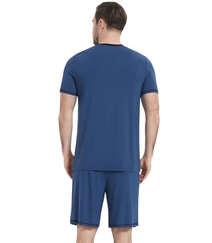 Image of NACHILA Pajamas for Men Pj Short Sleeve Sleepwear with Shorts V Neck Loungewear Cool Pajama,Viscose Made from Bamboo