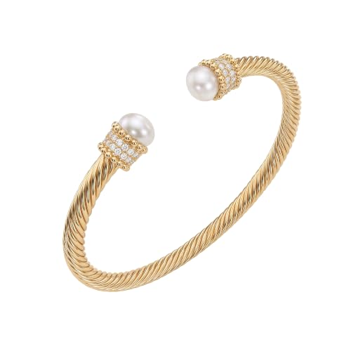 Image of Fettero Gold Cuff Bangle Bracelets for Women - 14K Plated Adjustable Open Cuff Gold Bangles Charm Elegant Twisted Cable Bangle Friendship Bracelets Lightweight Bracelet for Dainty Jewelry