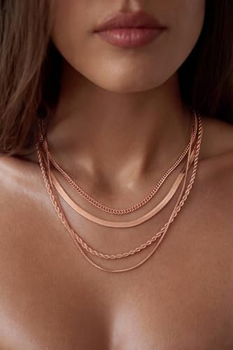Image of Tewiky Layered Necklaces for Women 14k Gold Plated Chain Necklace Set