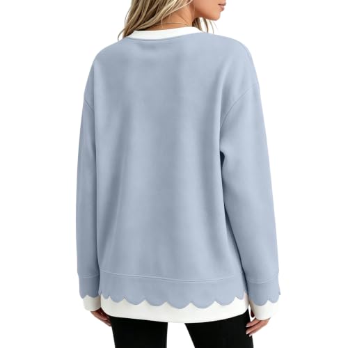 Oversized Sweatshirt for Women Cute Y2k 2 in 1 Scallop Crewneck Sweatshirt - image 5