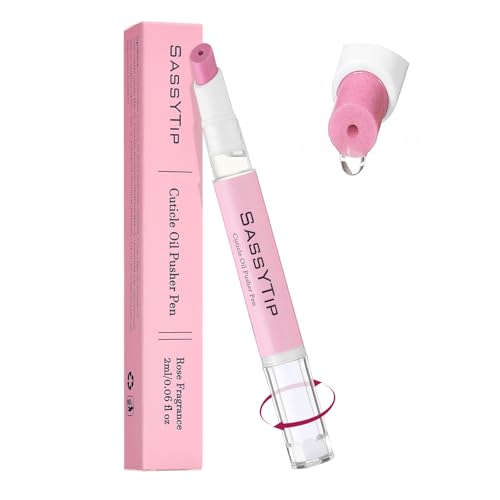 SASSYTIP Cuticle Oil Pusher Pen 2-in-1 Clean & Moisturize | Removes Dead Skin & Dirt from Nail Edges | Nourishing Jojoba & Almond Oils | At-Home or On-the-Go Manicure for Women & Men | Rose | 2ml