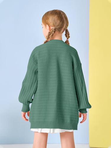 Image of Haloumoning Kids Girls Open Front Cardigan Sweaters Long Sleeve Cable Knit Fashion Clothes with Pockets 5-14 Years