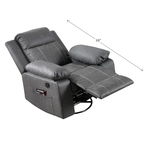 Image of LEZINO Rocking Revolving Recliner Chair for Living Room 3 Years Warranty (Rocking Revolving Manual Recliner, Grey)| Recliner with Rocking Revolving 360 | Textured Grey German Premium Upholstery