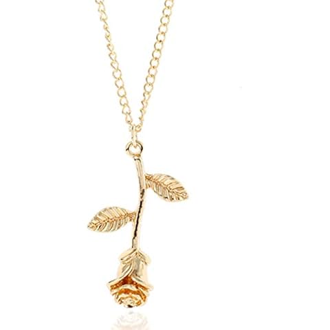 Fashion Women Rose Necklace Charm Rose Flower Pendant Necklace Neck Chain Charm Jewelry Gift by SamGreatWorld Cover