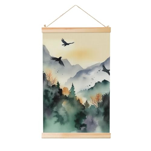 Toile oiseaux de montagne suspendue pour créer une ambiance vintage et chaleureuse au salon