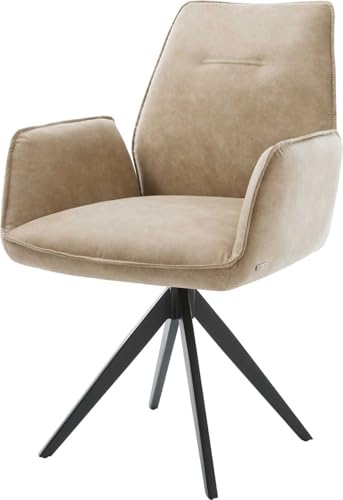 DELIFE Polsterstuhl Zoa-Flex Kreuzgestell kantig Schwarz Mikrofaser Beige Vintage Taschenfederkern