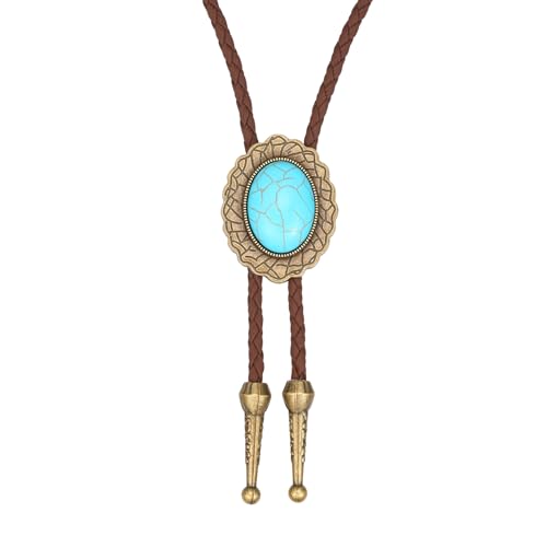 Image of AZORA Western Cowboy Bolo Tie Men Leather Necktie Leather Cord Turquoise Stone Bolo Ties for Men Women