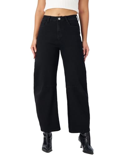 Women’s Barrel Jeans Wide Leg High Waisted Stretchy Cropped Denim Jeans Baggy Ankle Pants