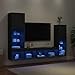 Juroupi Mobili TV a Muro con LED 4pz Neri in Legno Multistrato, Pareti Attrezzate, Moderni -3216655 immagine
