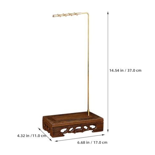 Image of Vintage Wooden Calligraphy Brush Holder - Chinese Brush Hanger Rack for Desktop, Multipurpose Pen Stand, 14.56 X 6.69 X 4.33 Inches