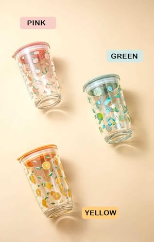 Image of KELVEE Reusable Glass Tumbler with Airtight Lid and Straw Pack of 1, 400ml Leakproof Travel Coffee Mug Sipper Bottle for Fruit Juice Cocktail Green Tea Smoothie Cup (Cherry)