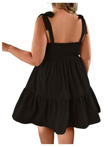 Image of Floerns Women's Plus Size Summer Knot Tie Shoulder Ruffle Straps Flounce Flowy Smocked Sundress Shorts Dress