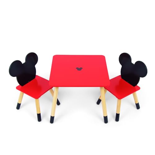 ARDITEX - Ensemble Table et 2 Chaises en Bois pour Enfants Licence Officielle Mickey Mouse - Table 50x50x44 cm/Chaise 26,5x26,5x50 cm - Rouge et Noir - Idéal...