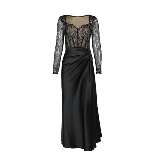 Langärmliges, schmales Spitzenkleid Rock - Schwarz - L