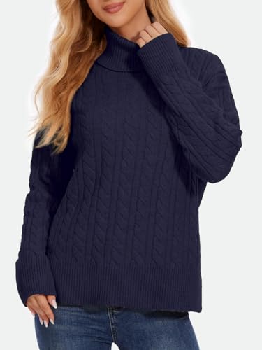 ZANZEA Turtleneck Sweater Women Long Sleeve Oversized Pullover Spilt Hem Chunky Cable Knit Jumper Fall Sweaters 20252