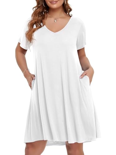Image of BELAROI Women Casual Summer Dresses Loose Tshirt Beach Sundress V Neck Plus Size Swing Tunic Pockets