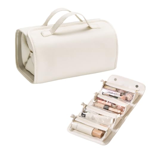Colexy Neceser de Viaje 4 en 1 Impermeable, Bolsa de Maquillaje con 4 Compartimentos Desmontables, Neceser Mujer Viaje Bolsa del Multi-Compartimiento para Cosméticos, Gimnasio y Viajes (Blanco Perla)