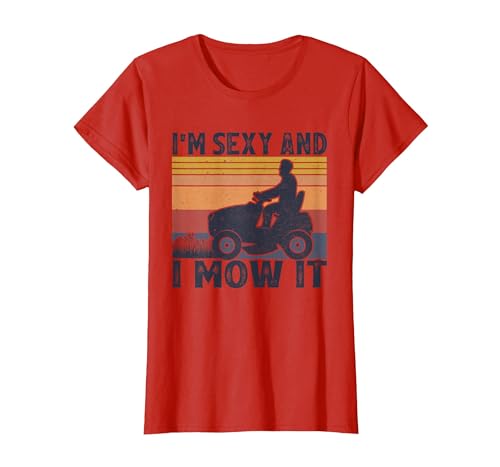 I'm Sexy and I Mow It Vintage Funny Riding Lawn Mower T-Shirt, Women, Red, Large