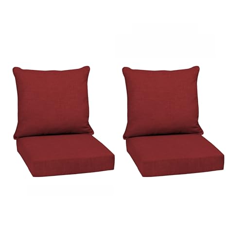 Image of Arden Outdoor Deep Seat Cushion Set (2-Pack), 22 in x 24 in, Weather-Proof, Rain-Proof, Fade Resistant Patio Cushion for Chair, Sofa, and Couch Ruby Red Leala