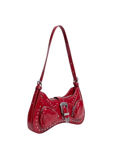 WDIRARA Women's Studded Detail Underarm Bag Buckle Decor Clutch Purse Flap Zipper Funky Shoulder Handbag3