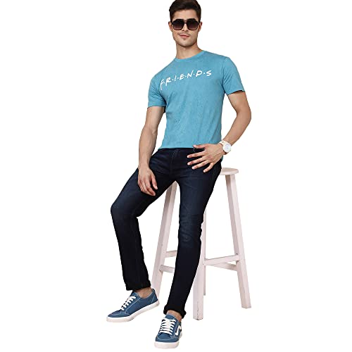 Image of Free Authority Friends Printed Regular Fit Blue Cotton Men's T-Shirt