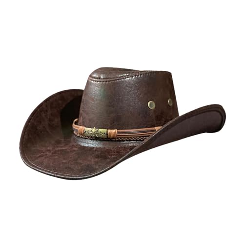 Image of Western Cowboy Hat for Men Women Jazz Top Hat for Travel Outdoor Performance Coffee