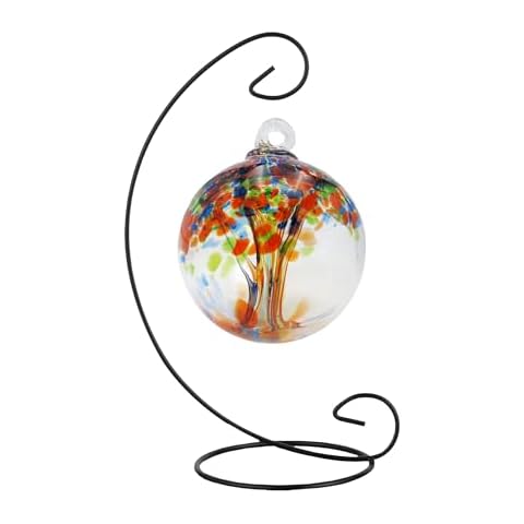 Dale Tiffany AC23189-D4 Rainbow Tree of Life Hand Blown Art Glass Ornament Witch Globe Gazing Ball, Royal, 4" Diameter with Hanging Stand Cover