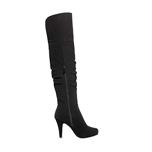 DREAM PAIRS Women's Black Thigh High Chunky Heel Platform Over The Knee Boots Size 9.5 M US Sarah-hi,Size 9.5,Sarah-Black/Nubuck,SARAH-HI