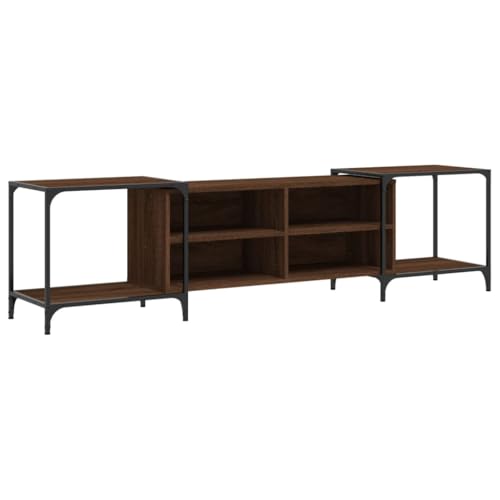 zylophax Mueble de TV marrón efecto roble de madera y metal, 108-203 x 37 x 50 cm, ajustable, moderno, con espacio de almacenamiento para salón, minimalista, escandinavo