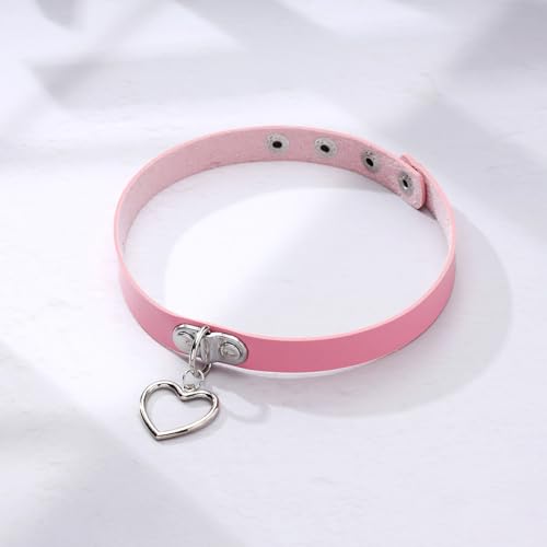 MILAKOO Punk Rock Choker Damen Gothic Lederhalsband mit Anhänger Herz Punk Halsband Frauenpink