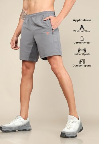 Image of TECHNOSPORT Men Solid Slim Fit Sports Shorts Techno LITE UPF50+ Polyester Mid Rise Drawstring Shorts Pant for Men Gym Workout Running Cricket Casual Quick Dry