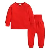 Kids Solid Cotton Thermal Underwear Toddler Baby Boys Girls Winter Base Layer Underwear Long Infant (Red, 2-3 Years)