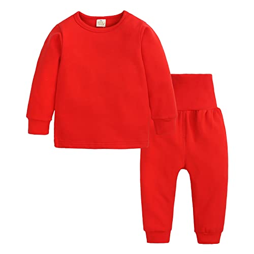 Kids Solid Cotton Thermal Underwear Toddler Baby Boys Girls Winter Base Layer Underwear Long Infant (Red, 2-3 Years)