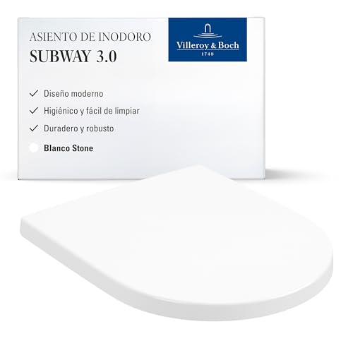 Villeroy & Boch Subway 3.0, asiento de inodoro - Tapa de WC Stone White mate de Duroplast resistente - Aro con bisagras de acero inoxidable - Diseño en forma de D - Recambio original
